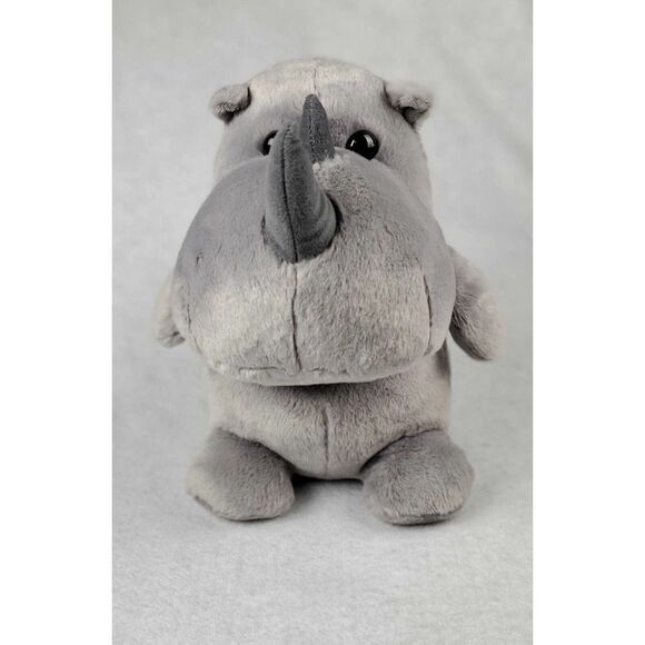 Aurora Rhinoceros Rhino Plush Chunky Gray Sitting Hippo Stuffed Animal Toy 11" - Picture 1 of 10